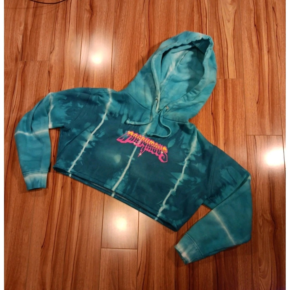 Anonymous Tie-Dye Cropped‎ Hoodie Fleece Blue Graphic Women's Size Small Y2K VTG